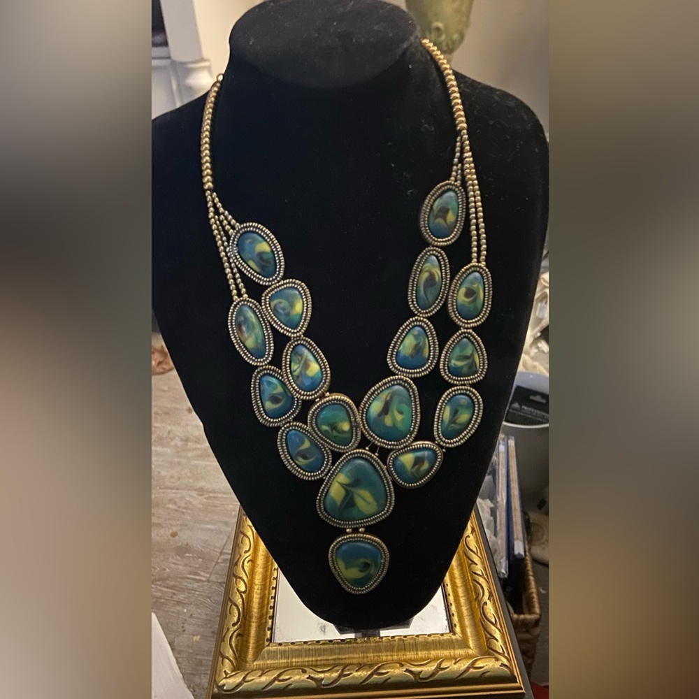 Chico’s Squash Blossom Native American Style Turquoise Necklace and Earrings